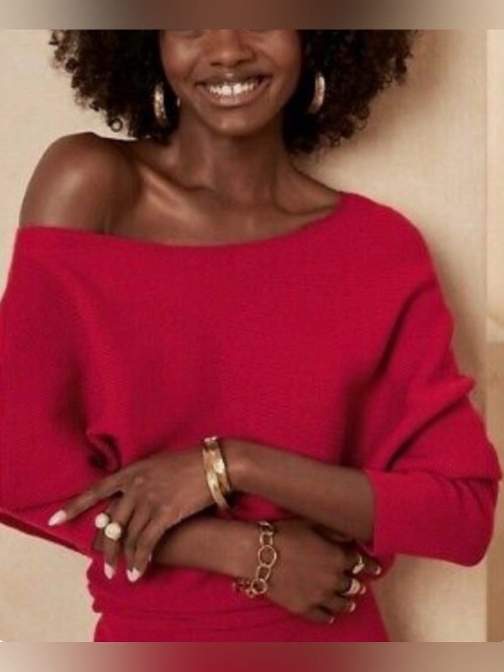 Banana Republic Off The Shoulder Red Sweater Dress Size Large - Picture 3 of 7